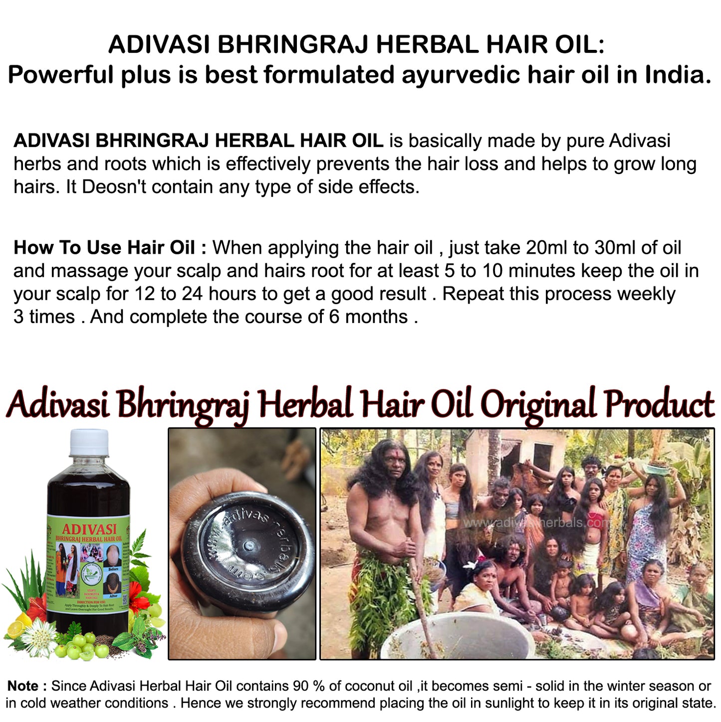 Adivasi Bhringraj Herbal Hair Oil & Adivasi Herbal Hair Wash Powder [500ml+250g](with adivasi traditional ayurvedic technique)