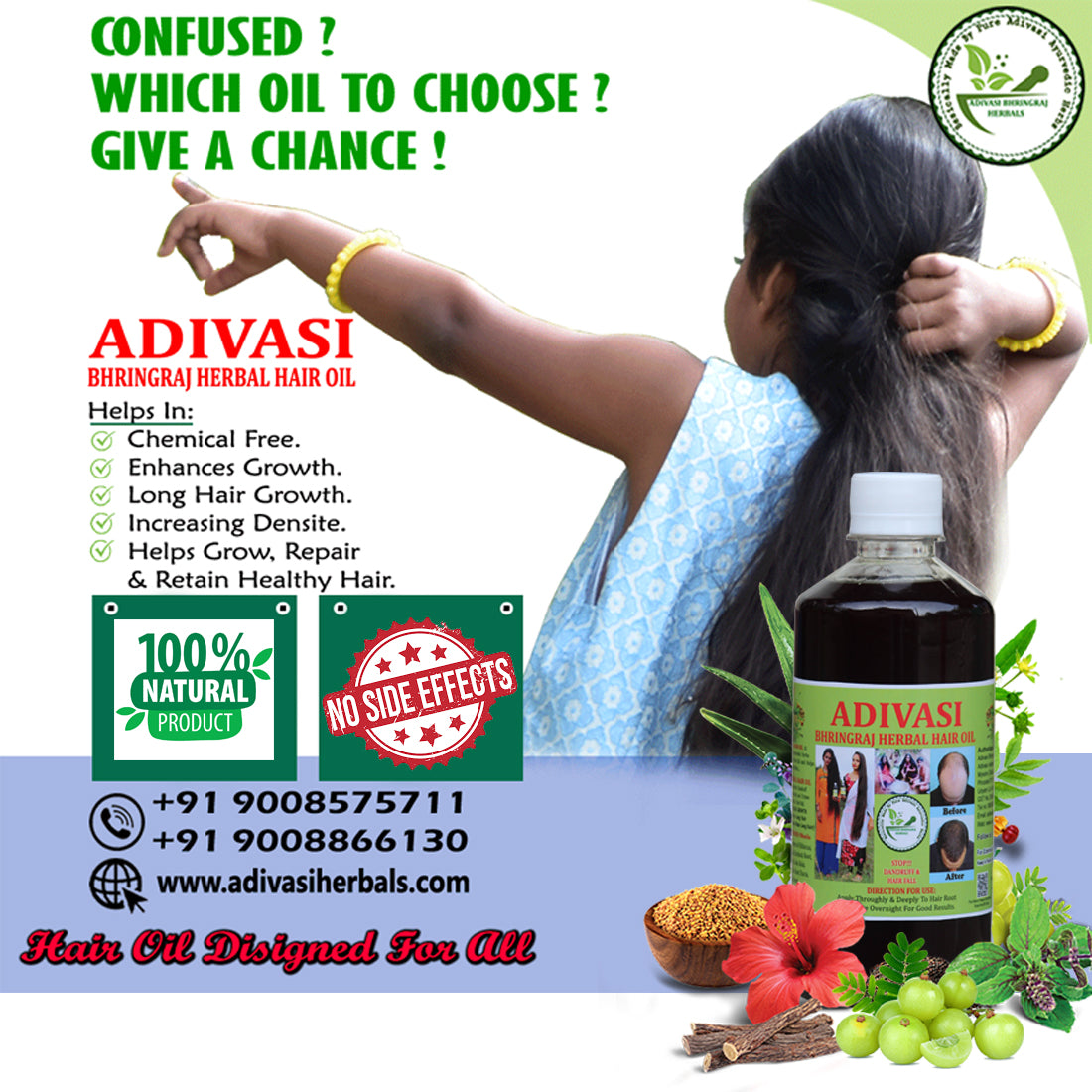 Adivasi Bhringraj Herbal Hair Oil [500ml](with adivasi traditional ayurvedic technique)