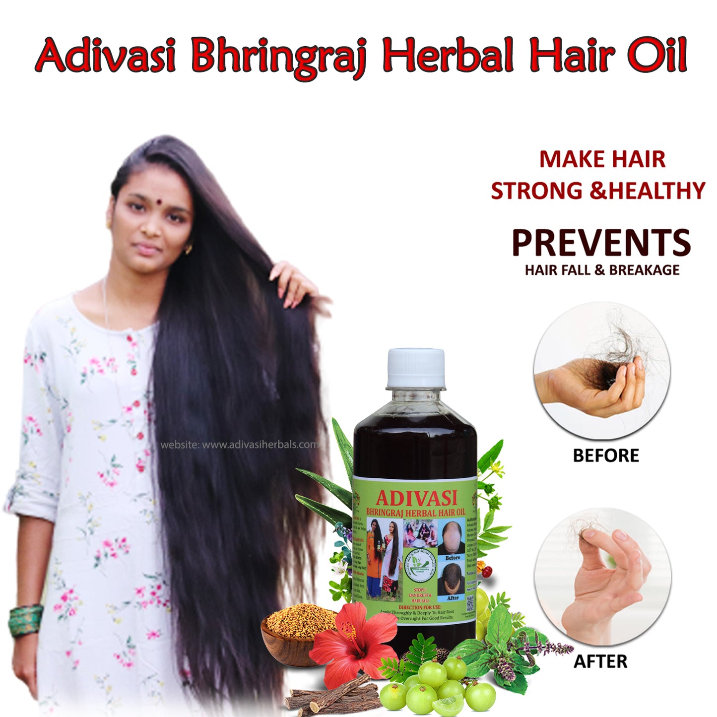 Adivasi Bhringraj Herbal Hair Oil [1000ml](with adivasi traditional ayurvedic technique)